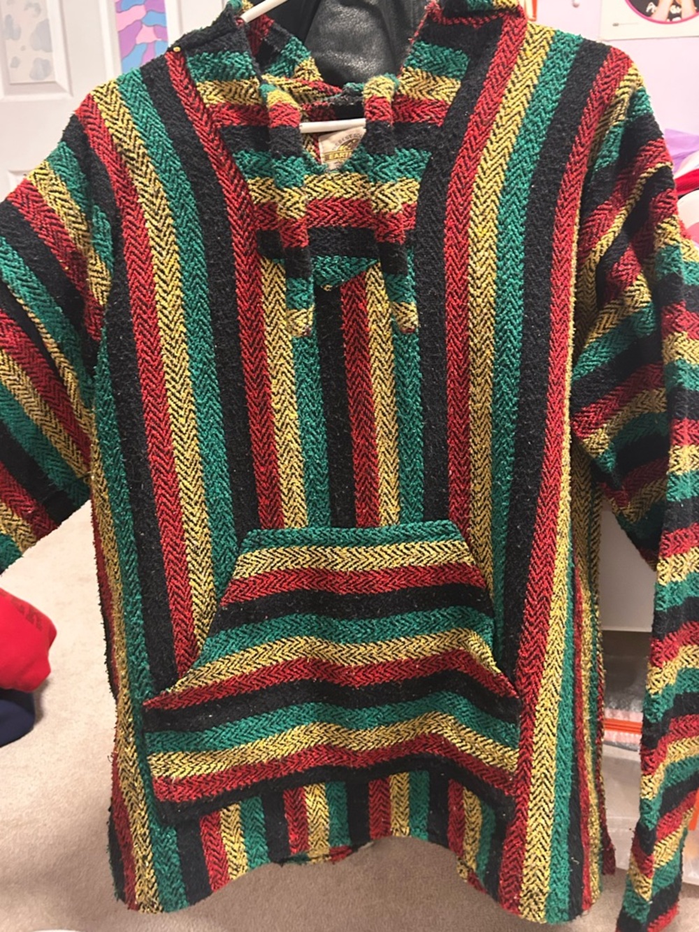 Men's Striped Baja Hoodie Sweatshirt - Red/Green/Yellow/Black